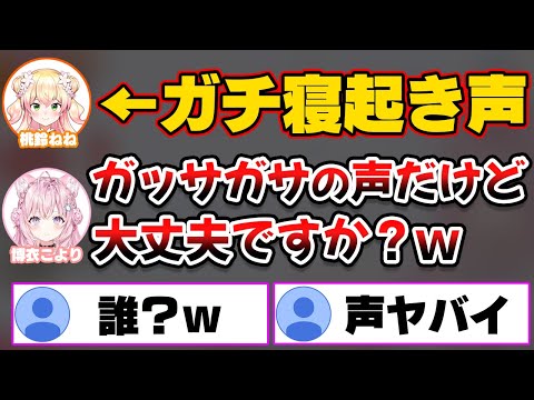 ガチの寝起きボイスで逆凸に現れるねねちｗ【ホロライブ切り抜き/博衣こより/桃鈴ねね】